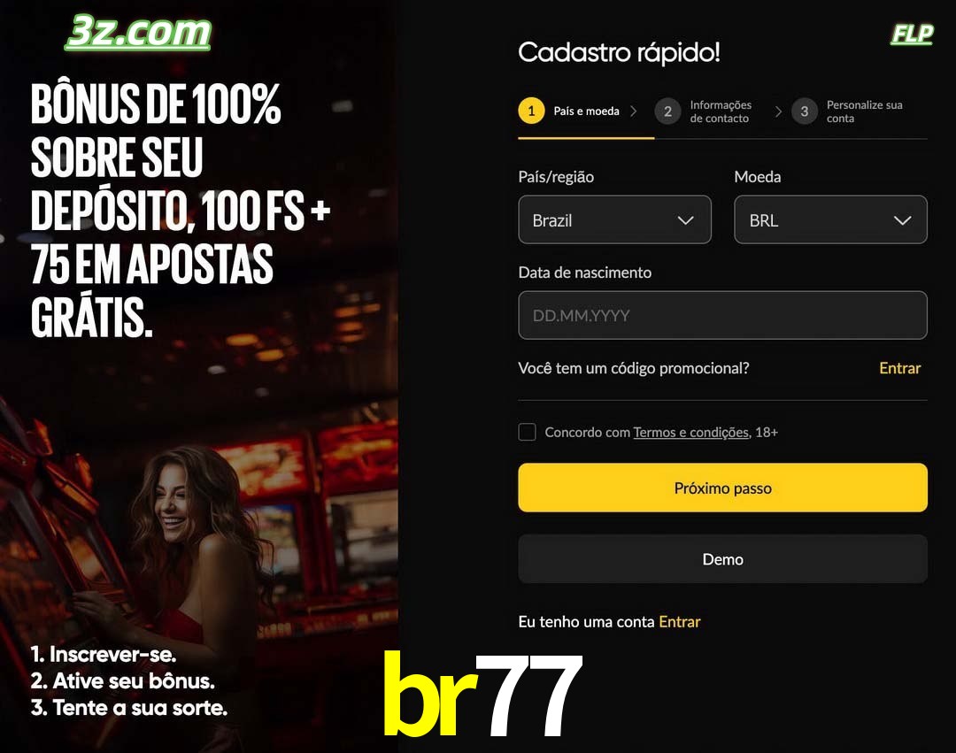 br77 registro oficial cassino online Brasil com bônus de depósito e free spins